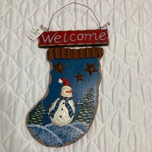 NWT * Blue Wooden Welcome Stocking